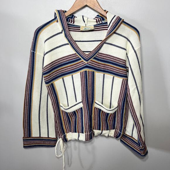 K Mart Sweaters - K Mart VTG 80s Sweater Acrylic Pullover Hooded Grunge Hippie Boho Multi Stripe S